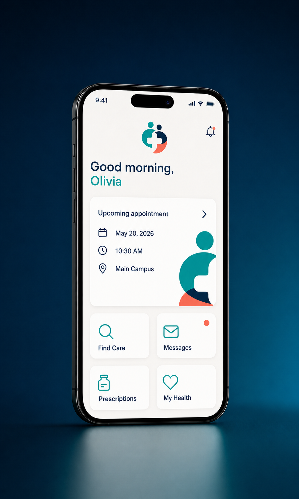 Human Connection patient care mobile application mockup