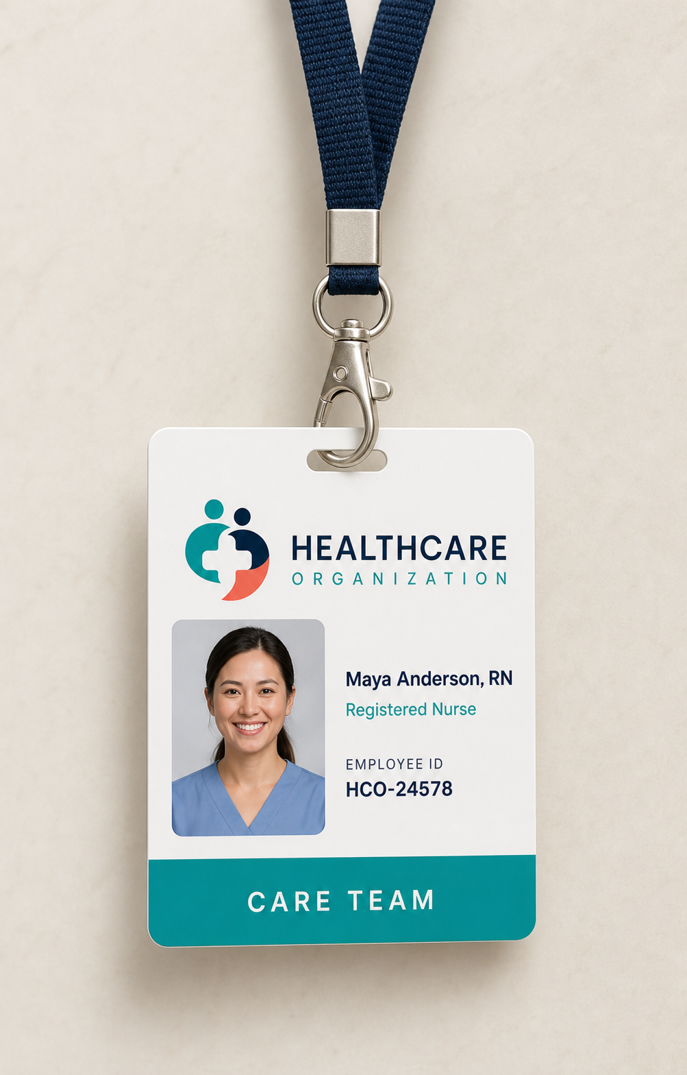 Human Connection healthcare staff badge and lanyard mockup