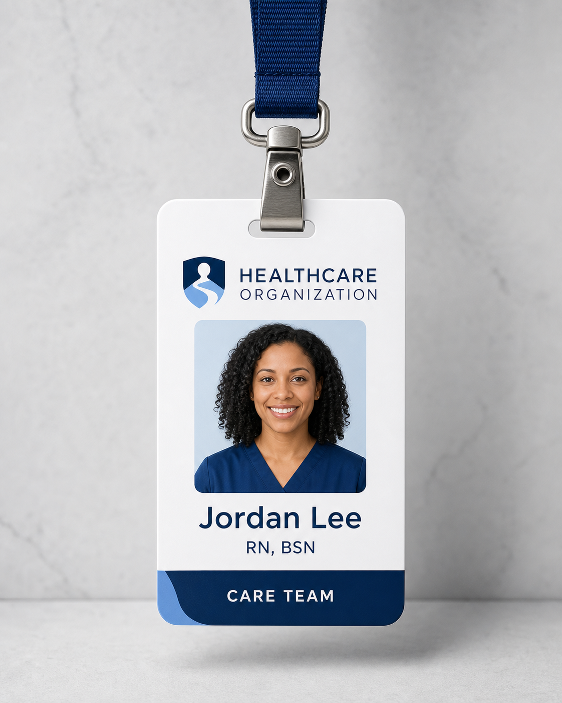 Clear Path healthcare staff badge and lanyard mockup