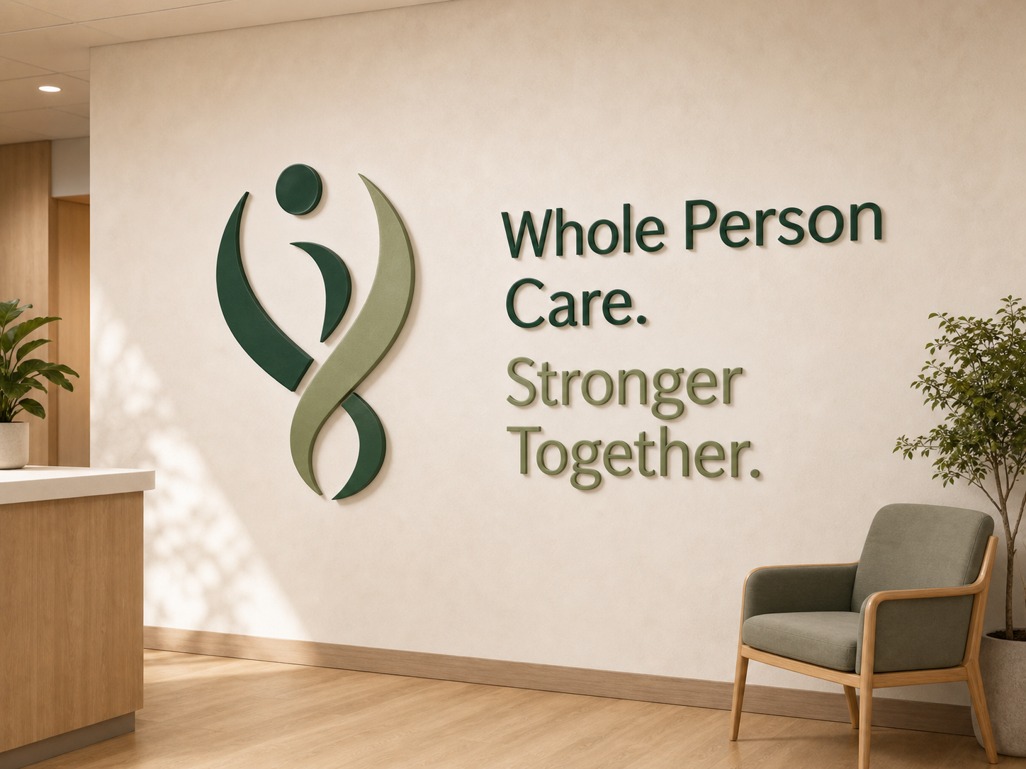 Living Well healthcare environmental signage mockup