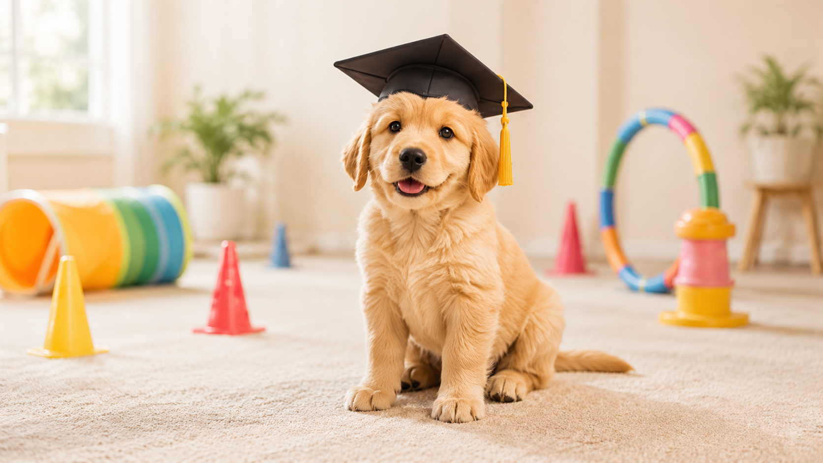 Puppy in a graduation cap